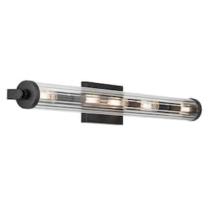 Azores 32 in. 5-Light Black Vintage Industrial Bathroom Vanity Light with Clear Fluted Glass