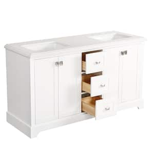 60.58 in. W x 22.39 in. D x 40.70 in. H Freestanding Bath Vanity in White with White Engineered Stone Top