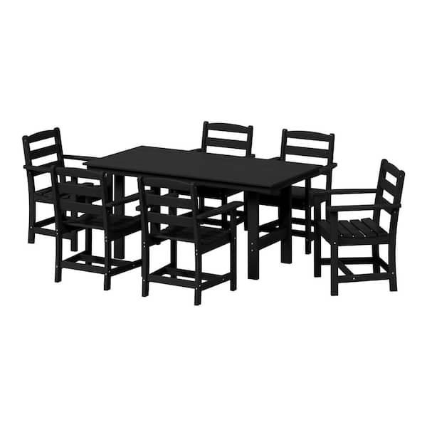 WESTIN OUTDOOR Shoreside 7-Piece All Weather HDPE Plastic Outdoor Patio Dining Set w/ Armchairs, Black