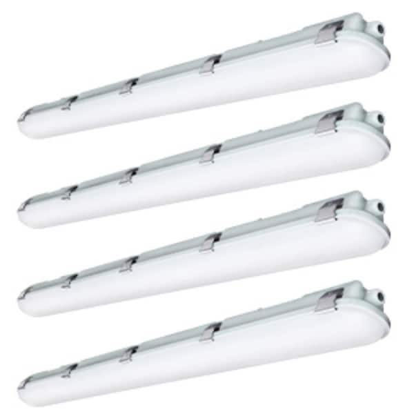 4-Pack 4ft White 150 Watt Equivalent Integrated LED strip light fixture vapor tight 3500/4000/5000K, 4420-4940-5850lm