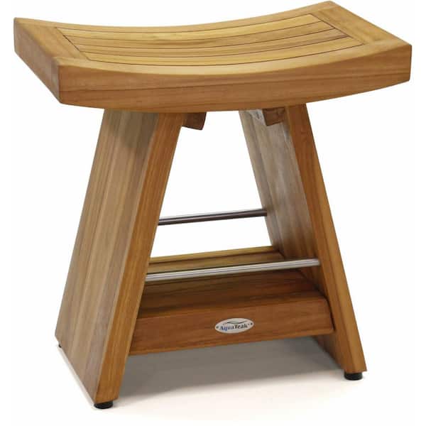AquaTeak Patented 18 in. x 12 in. Asia Freestanding Teak and Stainless Shower Bench with Shelf Walk in Shower Seat