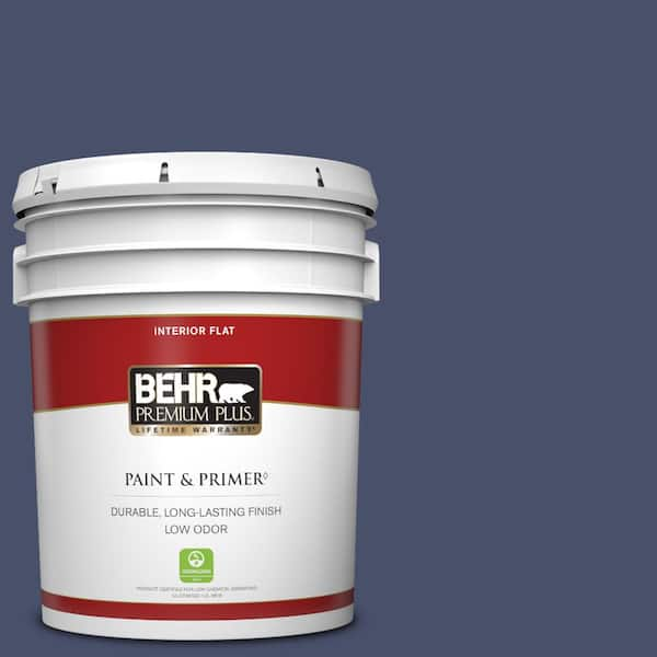 BEHR PREMIUM PLUS 5 gal. #M530-7 Elegant Navy Flat Low Odor Interior Paint & Primer