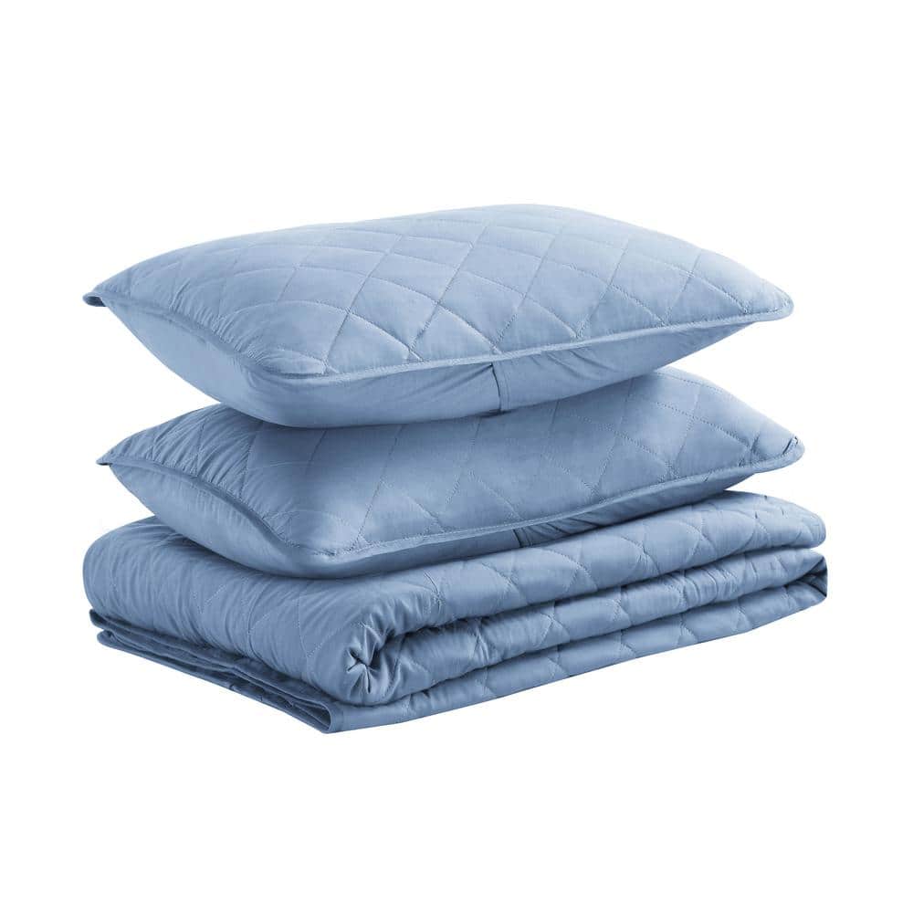 Light Blue Twin Microfiber Reversible Quilt Set