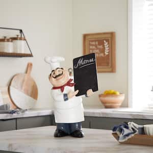 White Polystone Chef Sculpture with Chalkboard