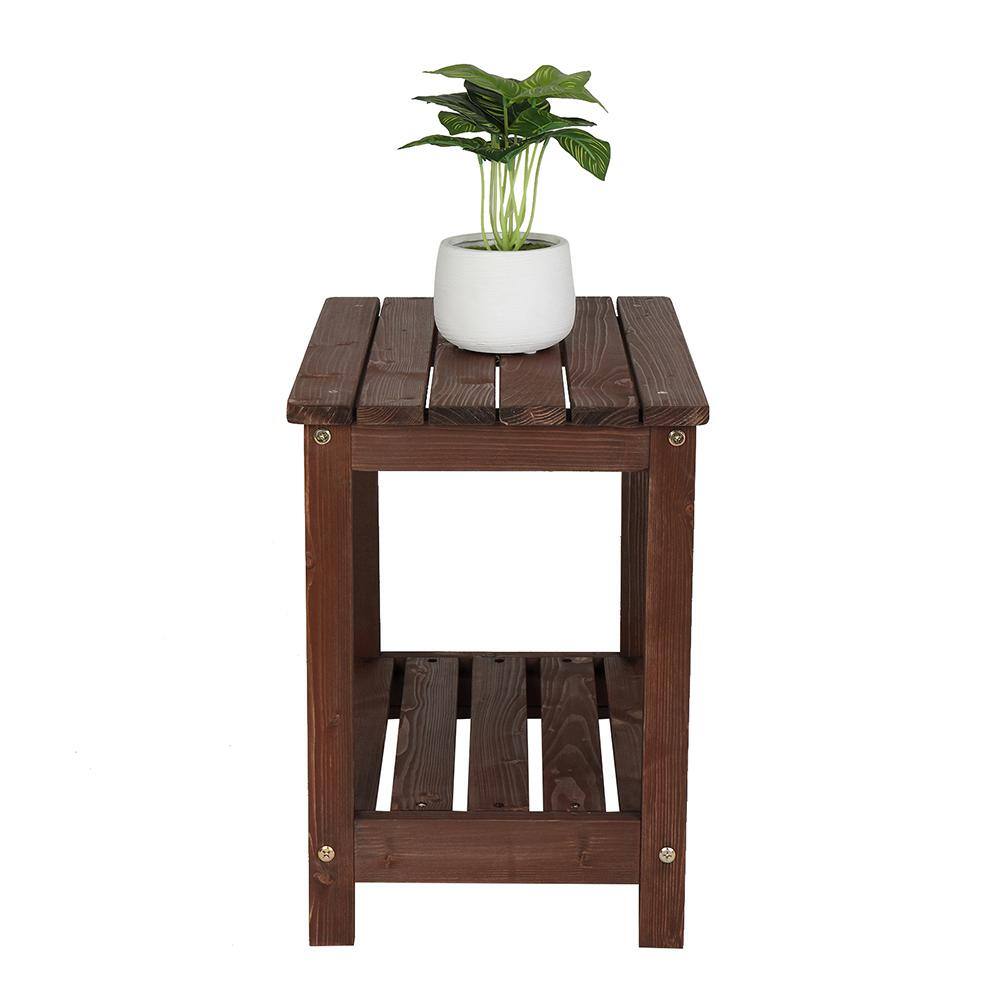 Light Brown Fir Wood Rectangular Outdoor End Table