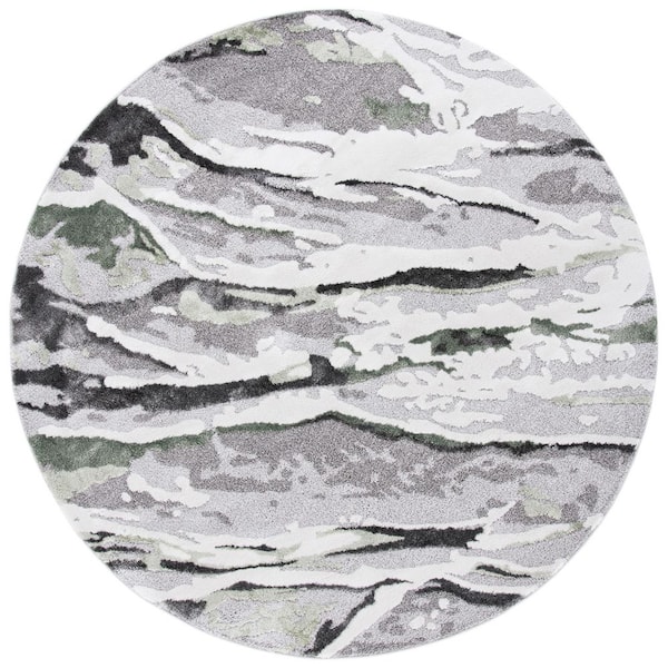 SAFAVIEH Century 7 ft. x 7 ft. Gray/Green Army Marle Round Area Rug ...