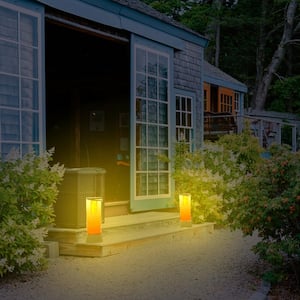Black Outdoor Solar Portable Path Light Coach Sconce with Flame Effect Integrated LED Contemporary Design