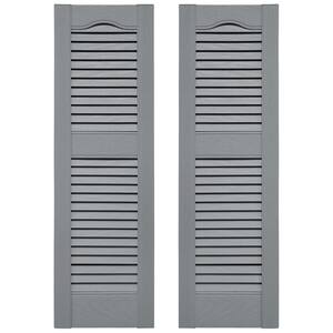 Builders Edge 12 in. W x 60 in. H Louvered Vinyl Shutters Pair in Platinum