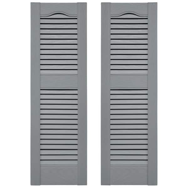 Builders Edge 14.5 in. W x 80 in. H Louvered Vinyl Shutters Pair in Platinum