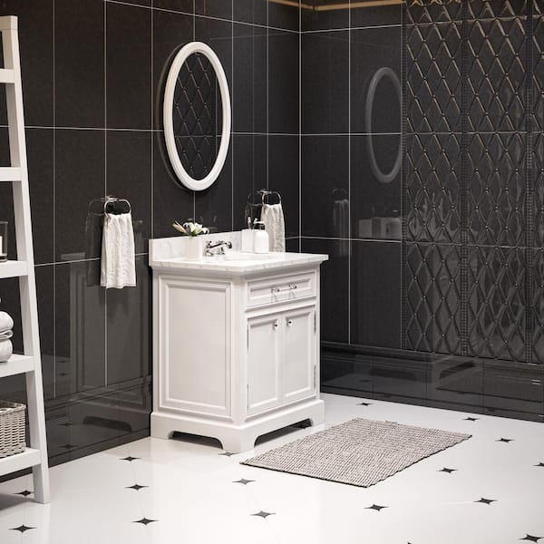 30 in. W x 22 in. D Bath Vanity in White with Marble Vanity Top in Carrara White and Chrome Faucet with White Basin