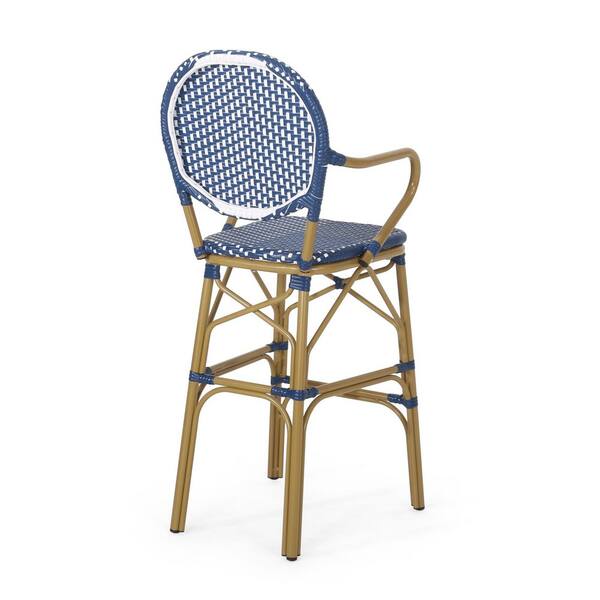 Navy Blue Metal Outdoor Bar Stool (2-Pack) Bamboo Print Finish ZN