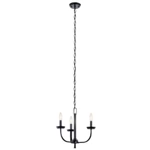 Kennewick 16 in. 3-Light Black Traditional Candle Circle Chandelier for Dining Room