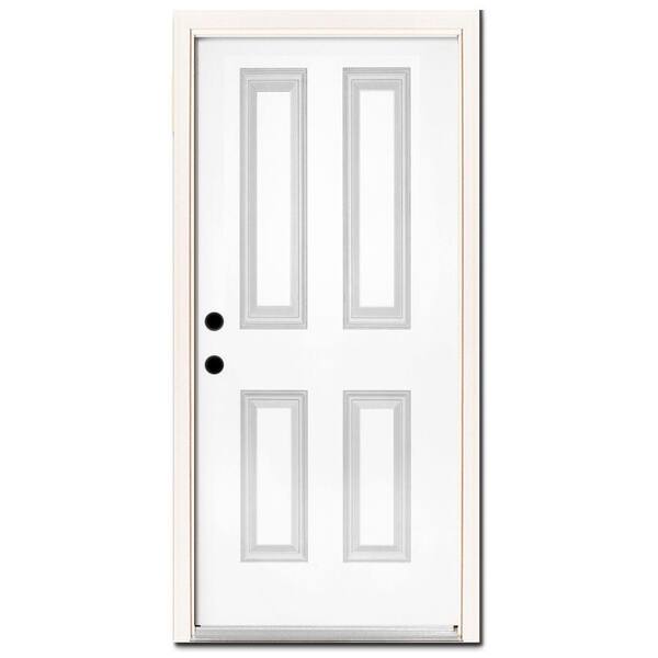 Steves & Sons Premium 4-Panel Primed White Steel Prehung Front Door with Brickmold-DISCONTINUED