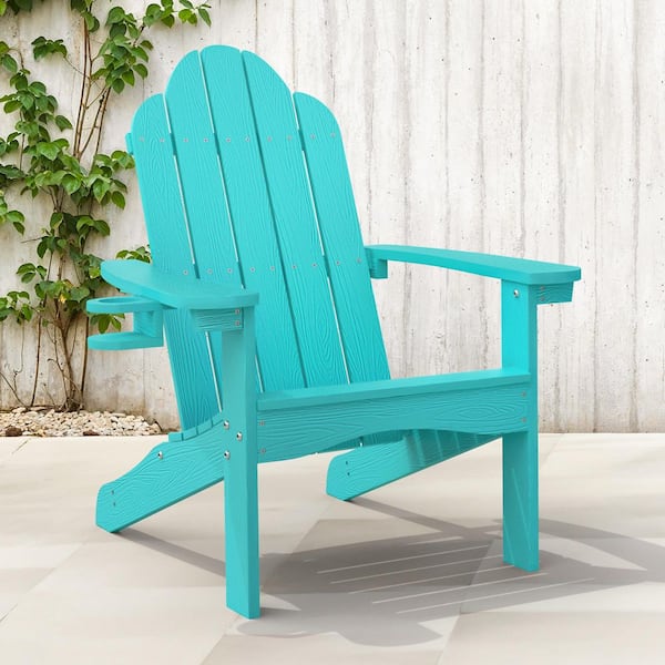 LUE BONA Aruba Blue Adirondack Chairs with Cup Holder for Fire Pit and Garden