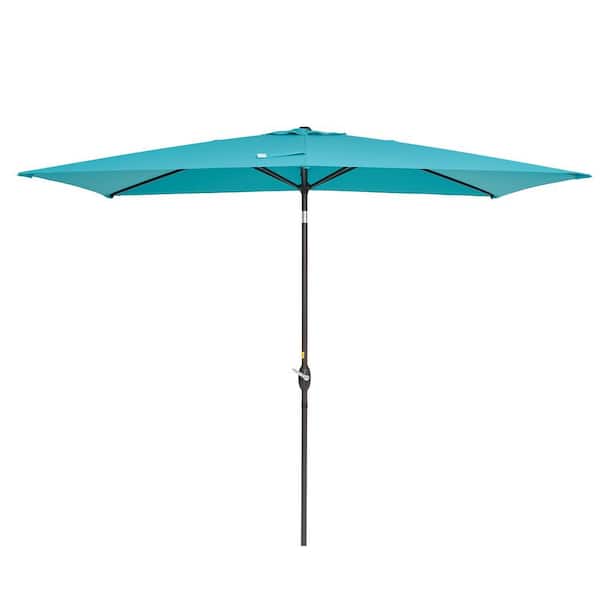 ANGELES HOME 10 ft. x 6.5 ft. 50 Plus UPF Rectangle Crank Tilt Aluminum Patio Market Umbrella Without Base in Gray