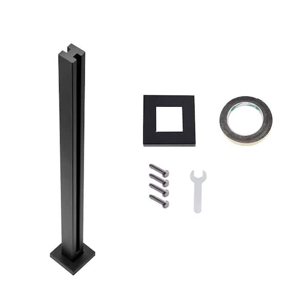 Glass Clamp, 4.13 in. H x 4.13 in. W, Black, Tall Stainless Steel Railing Bracket for Tempered Glass, Stair Railing Kit