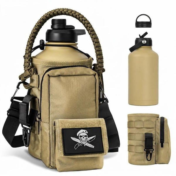 64 oz. Khaki Stainless Steel Insulated Triple-Wall Leak-Proof Water Bottle with Straw for Outdoor Sports 1 Bottle