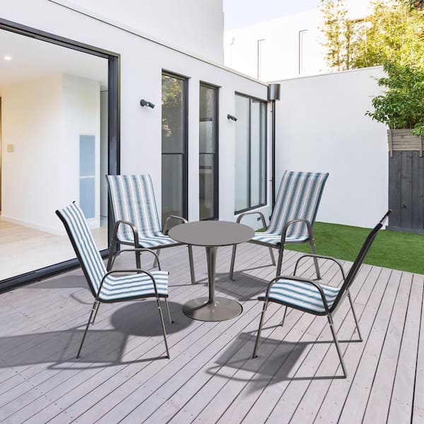 JEAREY Charlotte Stackable Blue and White Outdoor Dining Chair Set of 4