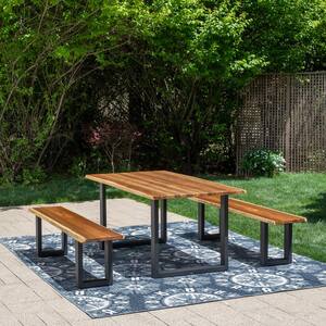 Brown 3-Piece Outdoor Dining Set with Acacia Wood Table and Acacia wooden Bench