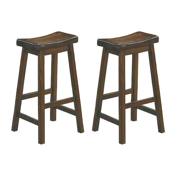 EVERGLADE HOME Nisky 29 in. Cherry Backless Wood Frame Bar Stool with Wooden Seat (Set of 2)