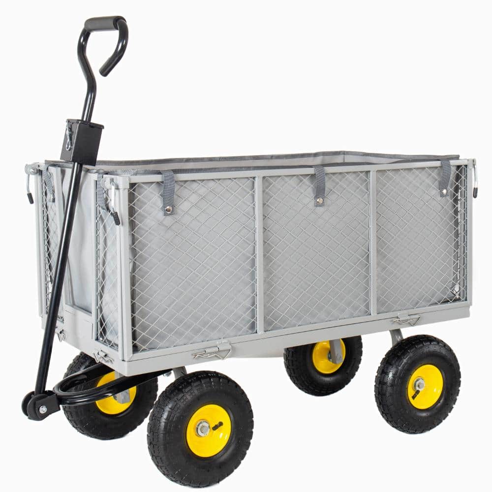 4-in-1 Oversized Steel Dump Garden Cart ,880lbs Pullable Mesh Metal ...