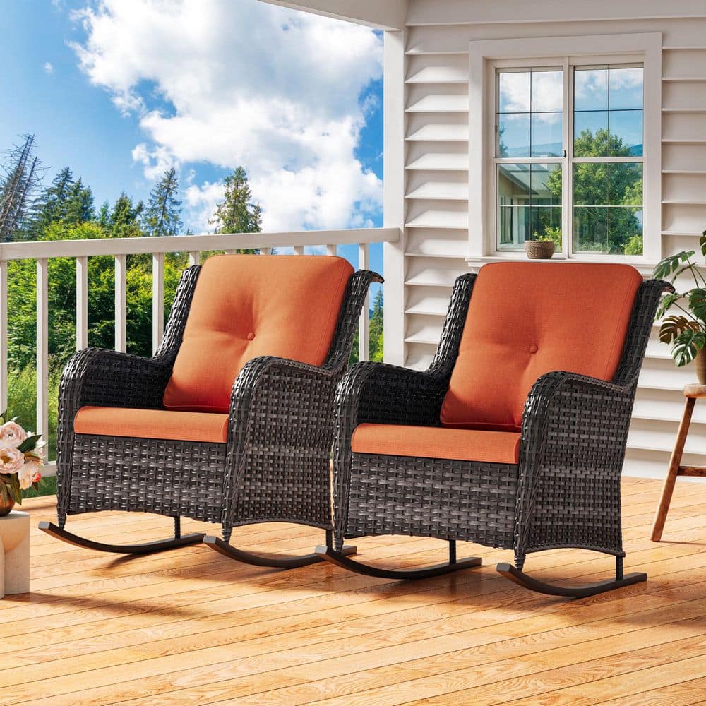 Wicker Outdoor Rocking Chair Patio with Orange Cushion (2-Pack) price history on PriceWatchPro
