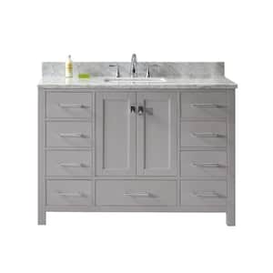 Caroline Avenue 49 in. W Bath Vanity in Gray with Marble Vanity Top in White with Square Basin