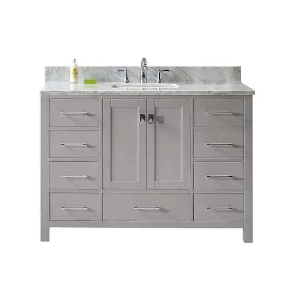 Virtu USA Caroline Avenue 49 in. W Bath Vanity in Gray with Marble Vanity Top in White with Square Basin