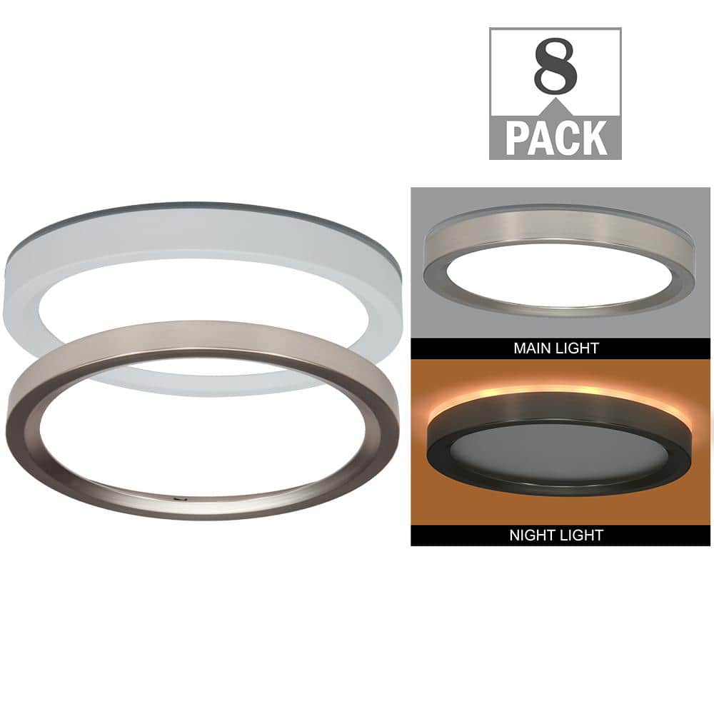 7.5 in. White Brushed Nickel Trims Round LED Flush Mount Ceiling Light Nigh