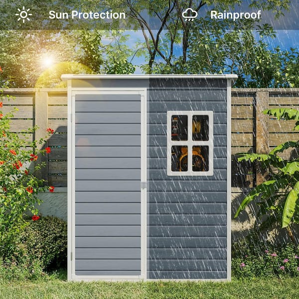 Lofka 5 ft. W x 3 ft. D Gray Resin Shed with Floor and Window