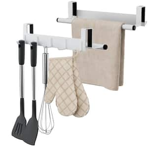 2-Piece Over the Door Towel Rack Over Cabinet Towel Holder for Kitchen and Bathroom with Hooks in White