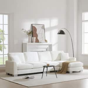 Modern 119 in. L-Shaped Chenille Sectional Sofa in White with 2 Free Pillows and Chaise