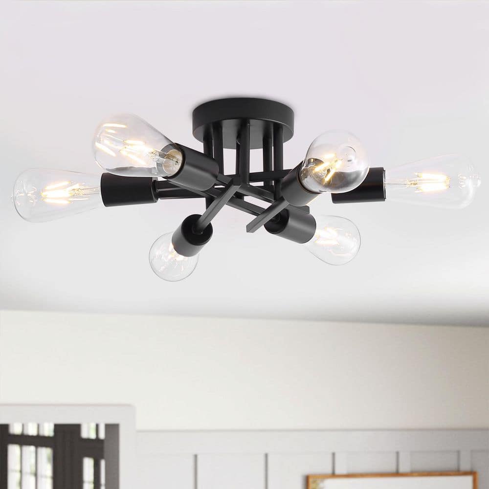 Industrial 22 in. 6-Light Black Linear Semi-Flush Mount Light Sputnik Ceiling Light price history on PriceWatchPro