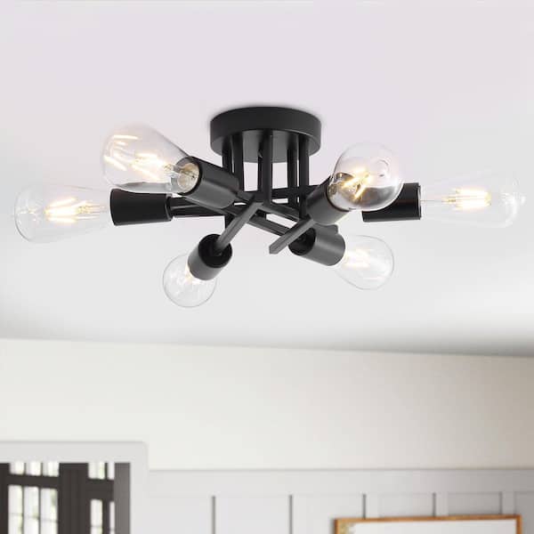 aiwen Industrial 22 in. 6-Light Black Linear Semi-Flush Mount Light Sputnik Ceiling Light