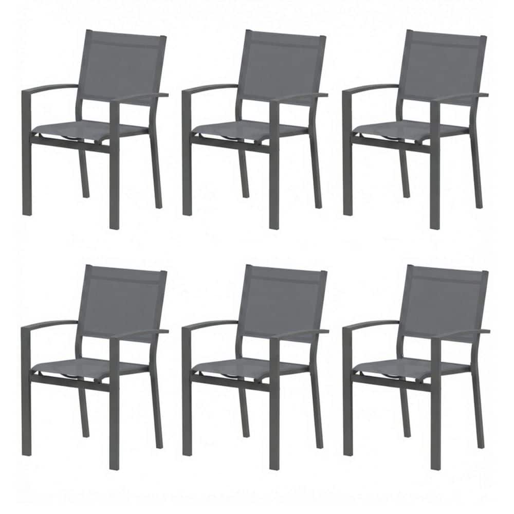 Set of 6 Grey Heavy Duty Powder-Coated Metal Outdoor Patio Chairs All-Weather Textilene Mesh 350 lbs. Capacity price history on PriceWatchPro
