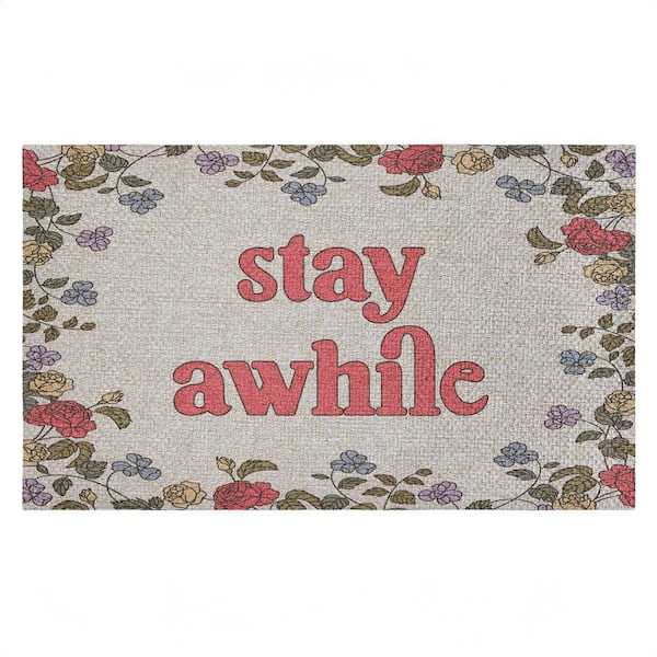 Stay Awhile Inviting Florals Multi-Colored 18 in. x 30 in. Polyester Non-Slip Outdoor Door Mat