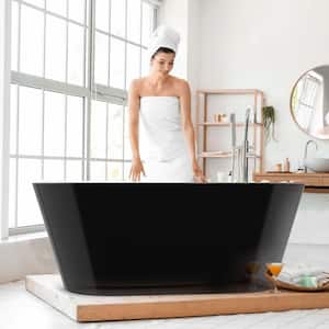 59 in. x 29.5 in. Oval Acrylic Freestanding Bathtub with Center Drain Flatbottom Free Standing Soaking Tub in Black