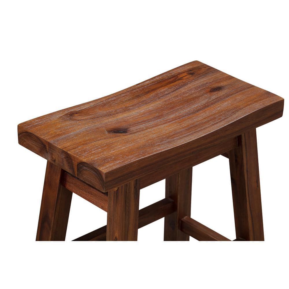 Set of 2 Rustic Chestnut Wire-Brushed Saddle Stools, 18" Height