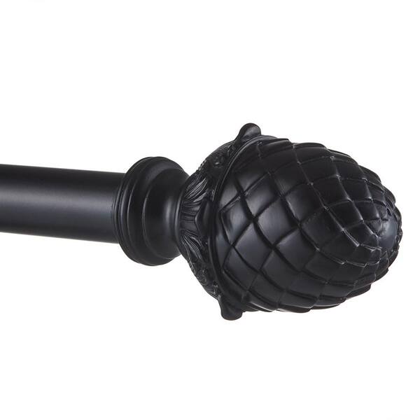 EXCLUSIVE HOME Acorn 66 in. - 120 in. Adjustable 1 in. Single Curtain Rod Kit in Matte Black with Finial