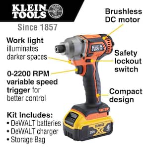 20 V, 1/4 in. Hex Drive Battery-Operated Compact Impact Driver, Cordless, Includes (2) 4AH Batteries, Charger and Case