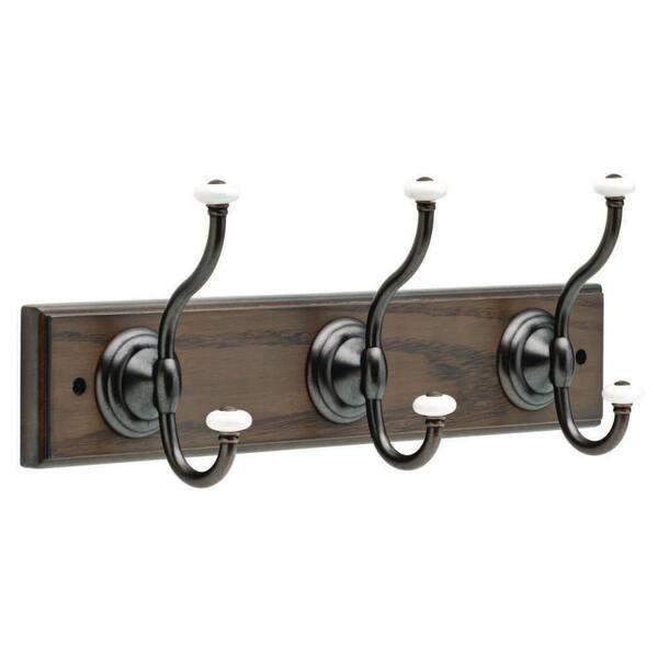 Liberty 18 in. Ash Gray and Statuary Bronze Hook Rack with Ceramic Finials