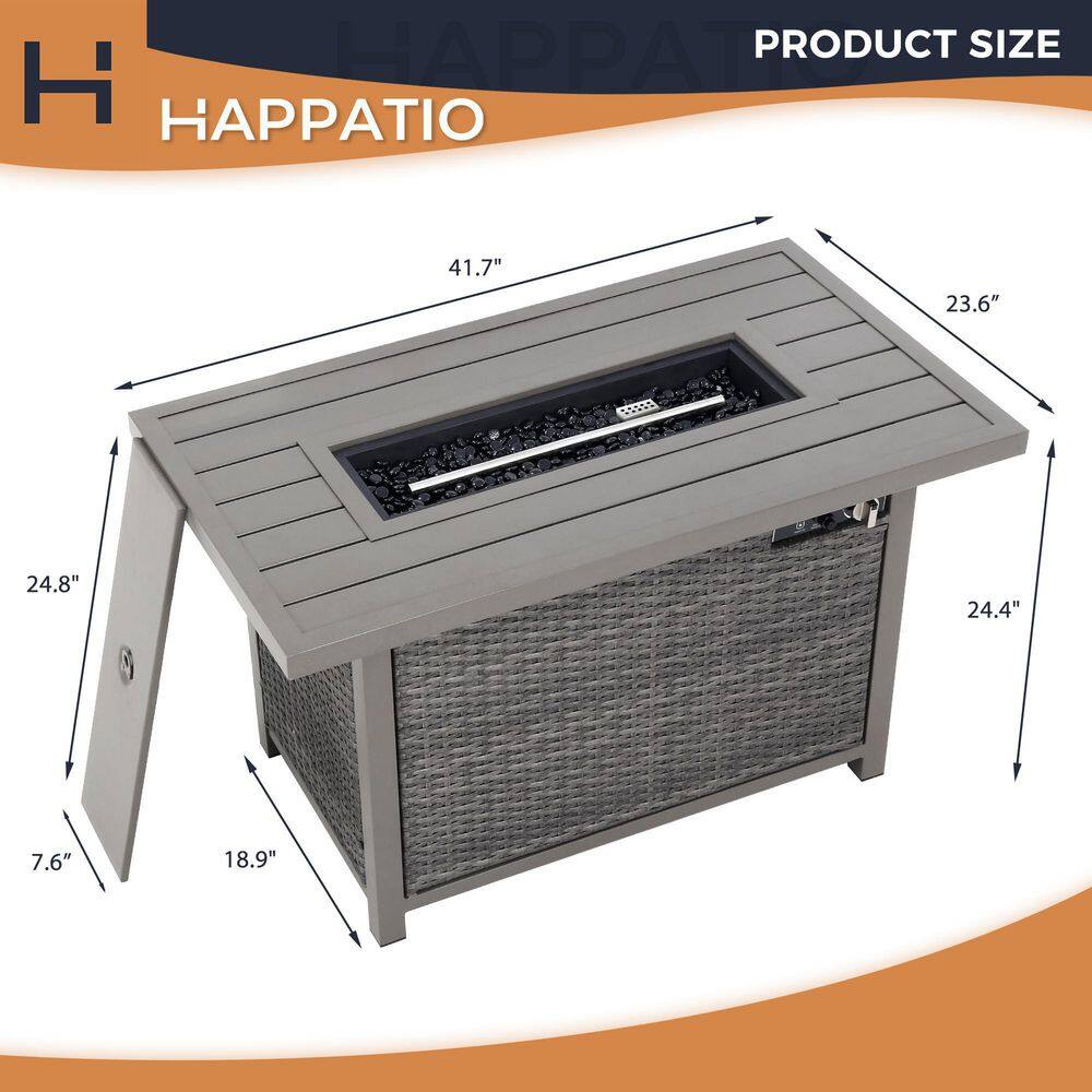 Gray Steel Propane Fire Pit Table with Wicker Base