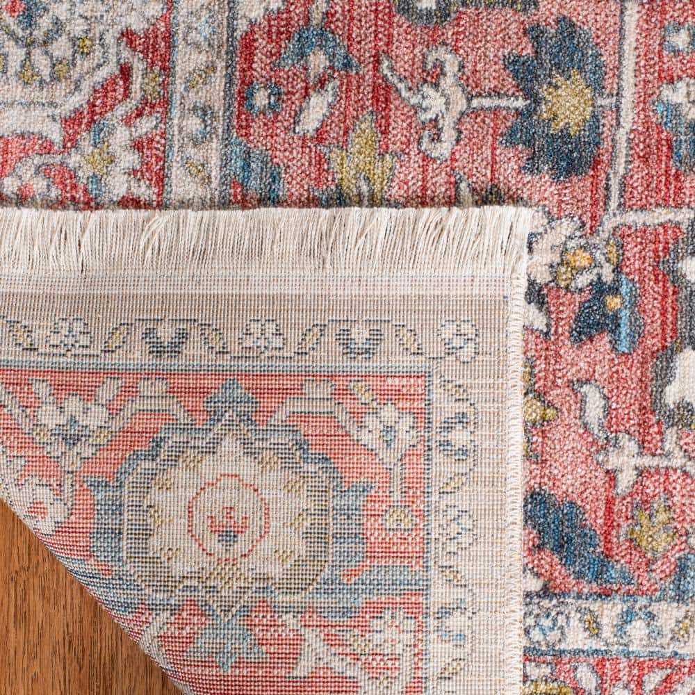 Vintage Red and Ivory Floral Runner Rug