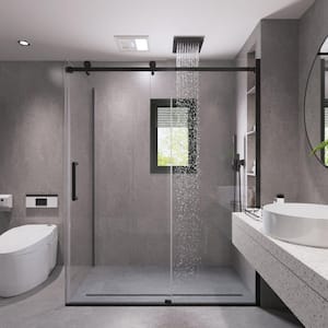 56 in. - 60 in. x 34 in. x 76 in. Frameless Corner Sliding Shower Enclosure Clear Glass in Matte Black Left (Box 2 of 1)