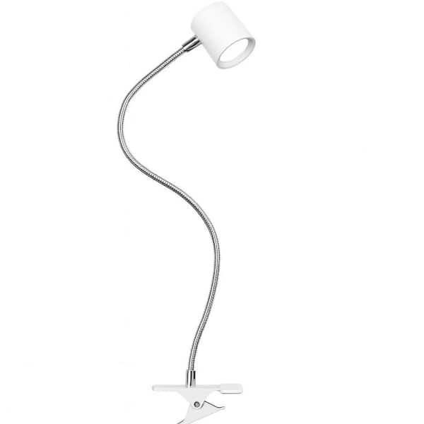 17.67 in. 3 Modes and 10 Brightness White ‎Aluminum Clip-On Light, Desk Lamp w/Eye-Caring 360° Gooseneck, ‎Plastic Shade