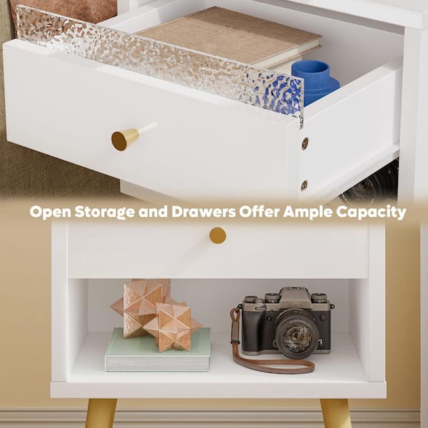 PINMOCO White 1-Drawer High Glossy Nightstand Side Table