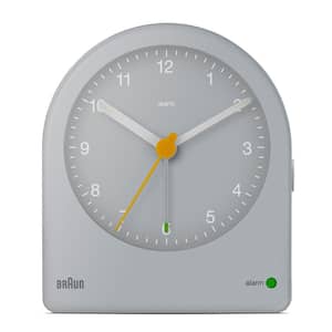 Braun Classic Analog Alarm Clock, Snooze&Continuous Backlight, Quiet Quartz Movement, Beep Alarm in Grey, model BC22G.