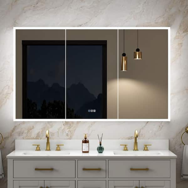 60 in. W x 36 in. H Rectangular Recessed/Surface Mount LED Medicine Cabinet with Mirror with Light,3X Magnifier,3 Doors