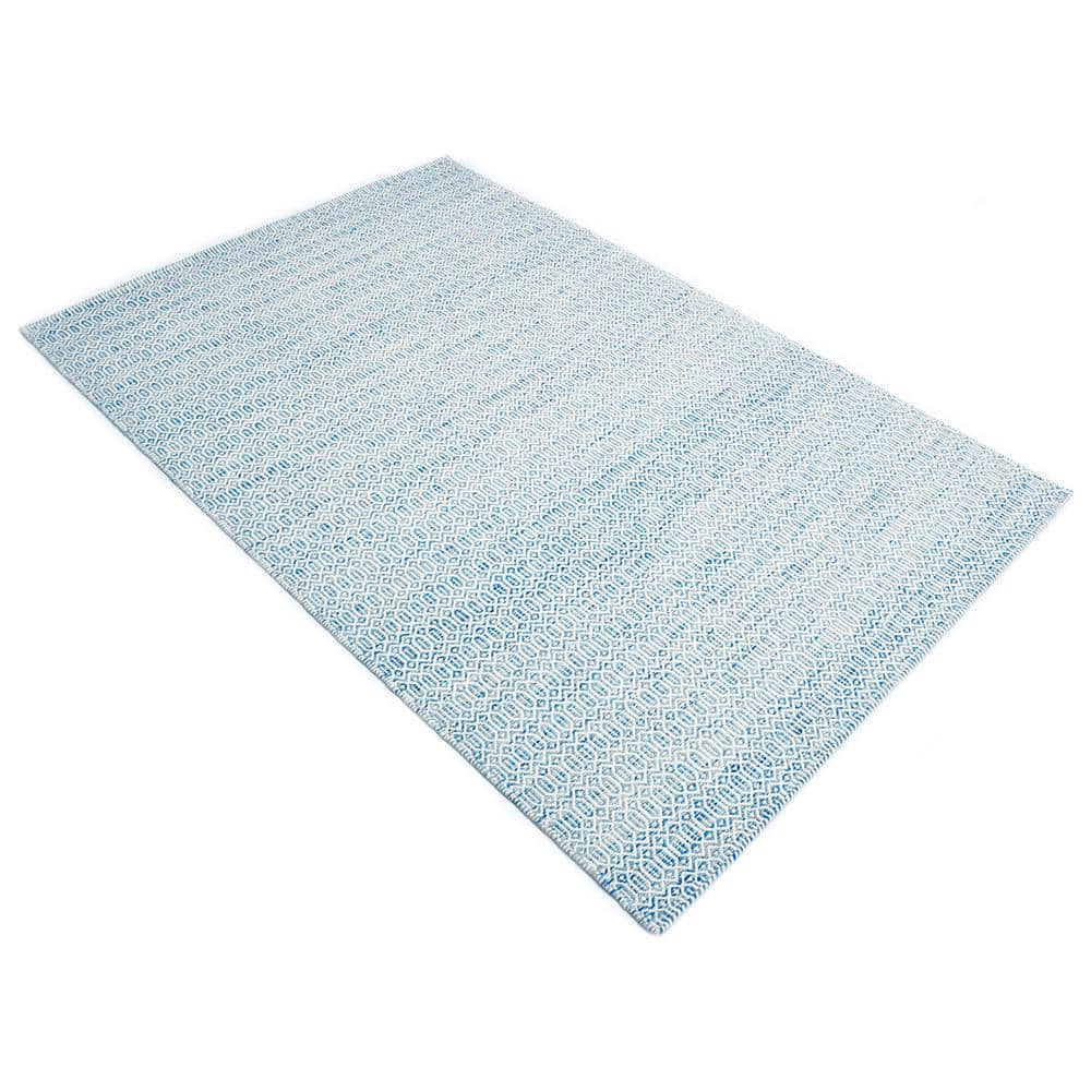 Cloud Blue Geometric Wool Flatweave Rug 6' x 9'