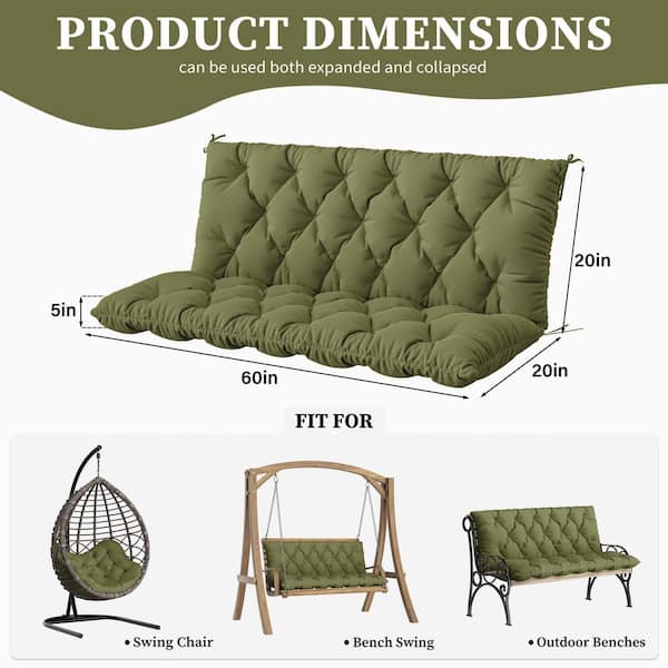 60 in. x 40 in. 2-3 Seater Patio Contoured Replacement Bench Cushion Outdoor Porch Swing Cushion Cushion Light Green